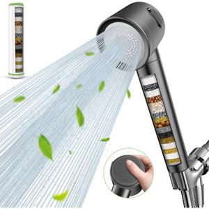 Filtered Shower Head with Handheld, 3 Modes High Pressure Shower Heads, Shower Head with Filters 18 Layers for Hard Water, Remove Chlorine and Harmful Substance, Reduce Dry Skin (Gray)
