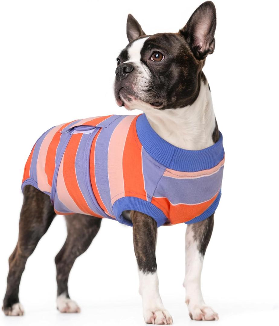 Kuoser Dog Surgery Recovery Suit for Female Male Dogs, Stripes Spay Neuter Anti-Licking Dog Onesie, Abdominal Wounds Surgical Suit Snugly Pet Collar Alternative Post Surgery Vest Bodysuit, Orange XS (X-Small (Back: 8.3" - 11.4"; Weight: 4 - 7LB))