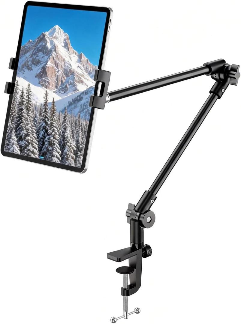 KDD Tablet Stand Holder, Adjustment iPad Phone Mount, 27in Long Arm Webcam Stand Projector Camera Mount for Desk, Fit for 4.7"-12.9" Devices, iPad Pro 12.9 Air Mini, Galaxy Tabs, Switch, iPhone