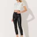 Allegra K Women's Sequin Shiny Glitter Crop Top Christmas Short Sleeves Sexy Party Tassel T-Shirt M
