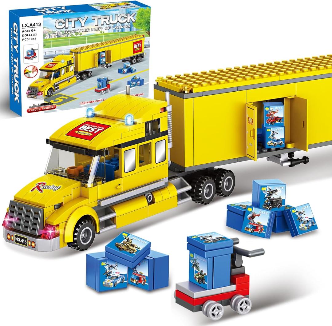 City Delivery Truck Building Blocks Set for Kids 6+ 342PCS Compatible with Lego Semi Truck Model with Detachable Cab&Openable Cargo Construction Brick Toy STEM Educational Gift for 6+ Boys Girls