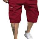 JMIERR Mens Casual Cotton Twill Cargo Shorts Drawstring Classic Chino Stretch Short with 6 Pockets (Red, Size 40)