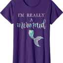 I'm Really A Mermaid Purple Shirt Cute Birthday Bridal Tee, Large, Purple