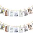 KLOGTSIND Hanging Photo Display Wall Decor, 2PCS Boho Wooden Bead Garland Collage Picture Frame with 9 Wood Clips for Bedroom, Living Room, Office, Dorm Decor, Photos Holder Teen Girl Gifts (Nature)