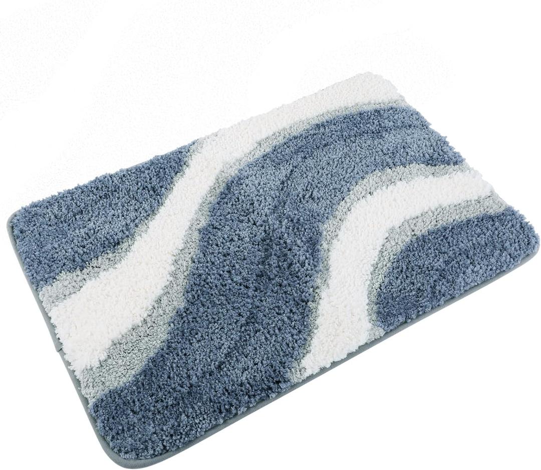 KAMA BRIDAL Microfiber Bath Mat Non-Slip Bathroom Floor Rugs Fast Water Absorbent Shower Mat Ultra Soft Bath Rug Anti-Slip Backing Machine Wash Blue 16x24