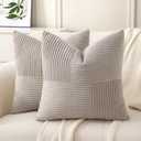 Taupe Throw Pillow Covers 22x22 inch,Pack of 2 Soft Corduroy Cushion Covers with Patchwork Textured,Farmhouse Home Decor,Boho Decorative Cushion Case for Couch Bed Sofa Living Room