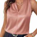 BTFBM Summer Tank Tops 2026 Satin Business Casual Outfits for Women Pleated Sleeveless Shirts Silk Spring Work Blouses (Pink, XL)