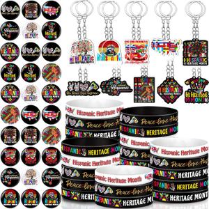 Kenning 300 Pcs Hispanic Heritage Month Giveaways Acrylic Keychains, Silicone Bracelets, Button Pins Gift Bulk for Women, Men, and Cultural Celebrations