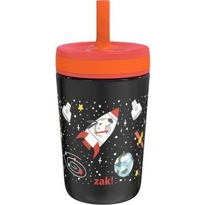 Zak Designs Kelso Toddler Cups For Travel or At Home, 12oz Vacuum Insulated Stainless Steel Sippy Cup With Leak-Proof Design is Perfect For Kids (Spaceships)