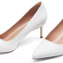 Elisabet Tang Kitten Heel Low Pumps 2.4 Inch Closed Pointed Toe Short Sexy Comfort Women Dressy Shoe at Work Office Date Prom Party Wedding Church White Size 8