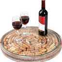 Wooden Wine Cork Holder, Rustic Round Tray for Wine Cork Collector, Wooden and Glass Storage for 250 Corks, Decorative Tray for Kitchen Dining Room Coffee Table and Home Decor