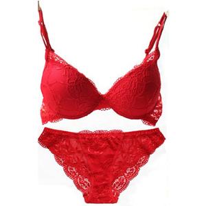 Nanier Women's Solid Lace Push up Bra Set (38C, Red)