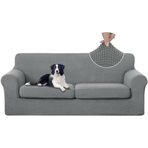 U-NICE HOME 2 Pieces Stretch Couch Cover Sofa Cover Washable Sofa Slipcover with Individual Seat Cushion for 2 Cushion Couch Sofa Pet Friendly(Sofa 2 Seat, Grey)