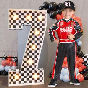 Marquee Numbers Race Car Birthday-Decorations: 3ft Large Fast One Party Decor Boy 7th 17th Big Light Up Cardboard Number 7