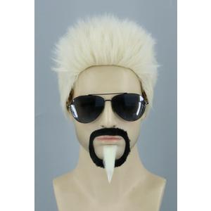 Topcosplay Celebrity Chef Wig and Goatee Men Wigs Blonde Funny Male Hair for Halloween Party Costume