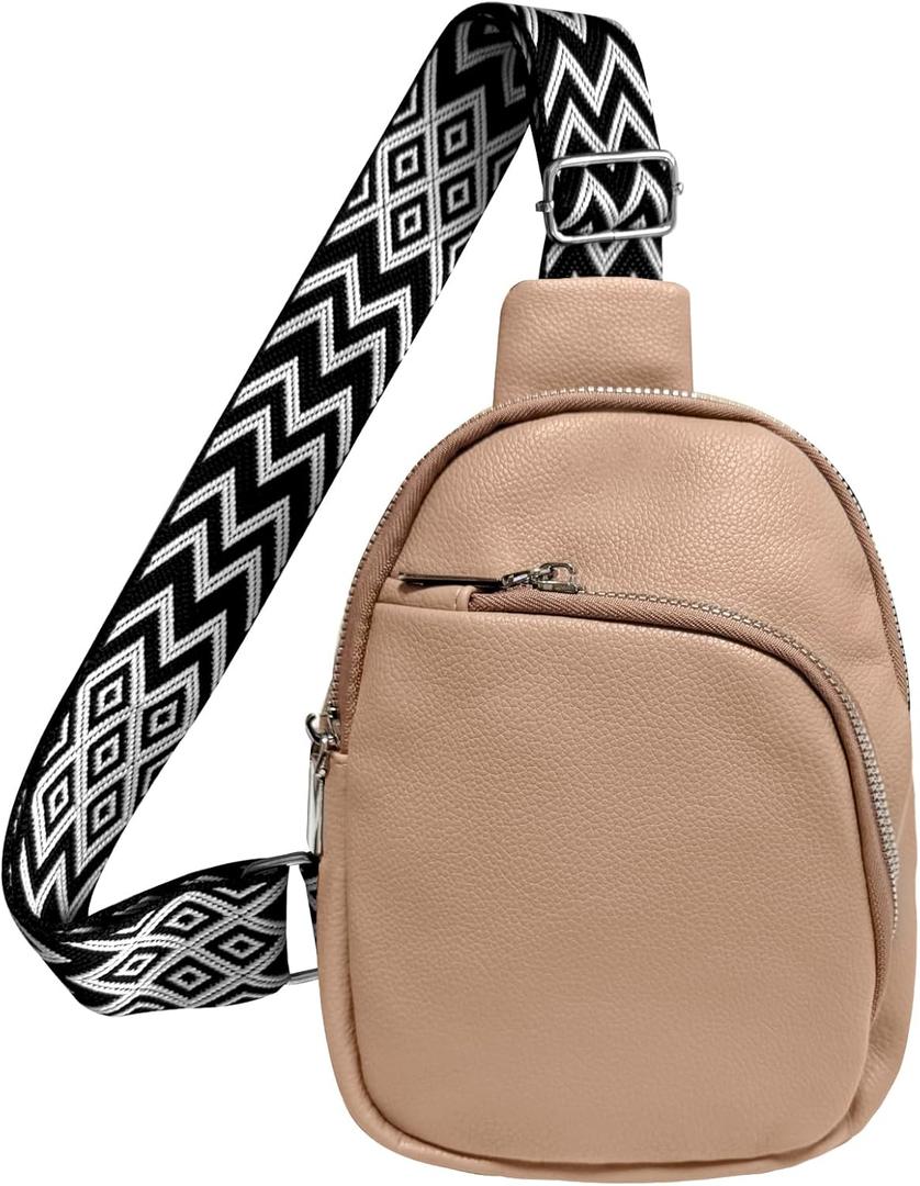 Crossbody bags for women,travel sling bag, fanny packs purses for women bag with pu leather. (Khaki)