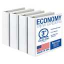 Samsill 3 Inch 3 Ring Binders, Economy Round Ring, Clear View Cover, 550 Sheet Capacity - for School, Home, Office - White, 4 Pack