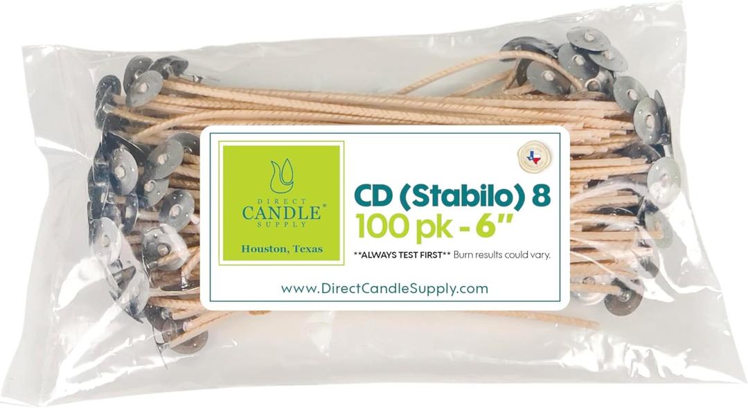Candle Wicks for Candle Making | 6 inch Stabilo CD 8 Wicks | 100pcs of Cotton Wicks for Candles and Candle Making Supplies, White