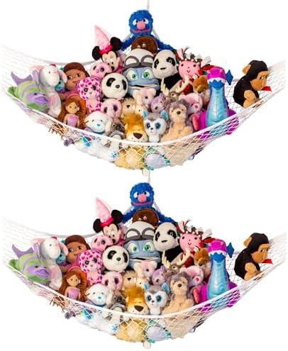 Lilly's Love Stuffed Animal Hammock, 2 Pack | Corner Hanging Organizer, Toy Storage, Stuffed Animal Storage | Easy to Hang Plushie Net w/Anchors & Hooks | Cute Room, Bedroom & Home Decor (White)