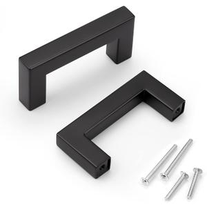 KNOBWELL 6 Pack 2-1/2" Black Cabinet Pulls, Stainless Steel Kitchen Cabinet Pull and Handles, Dresser Drawer Pulls, Hole Centers 2.5 inch, Overall Length 2-9/10 inch