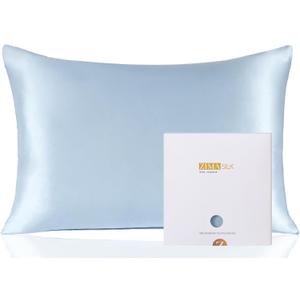 ZIMASILK 100% Pure Mulberry Silk Pillowcase for Hair and Skin Health,Soft and Smooth,Both Sides Premium Grade 6A Silk,600 Thread Count,with Hidden Zipper,1pc(Standard 20''x26'',Light Blue)