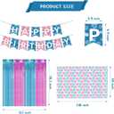 Hawaii Birthday Party Decorations Include Hibiscus Flowers Tablecloth and Hibiscus Flowers Birthday Banner, Blue Pink Foil Fringe Curtain for Hawaii Backdrops Decorations Suppiles