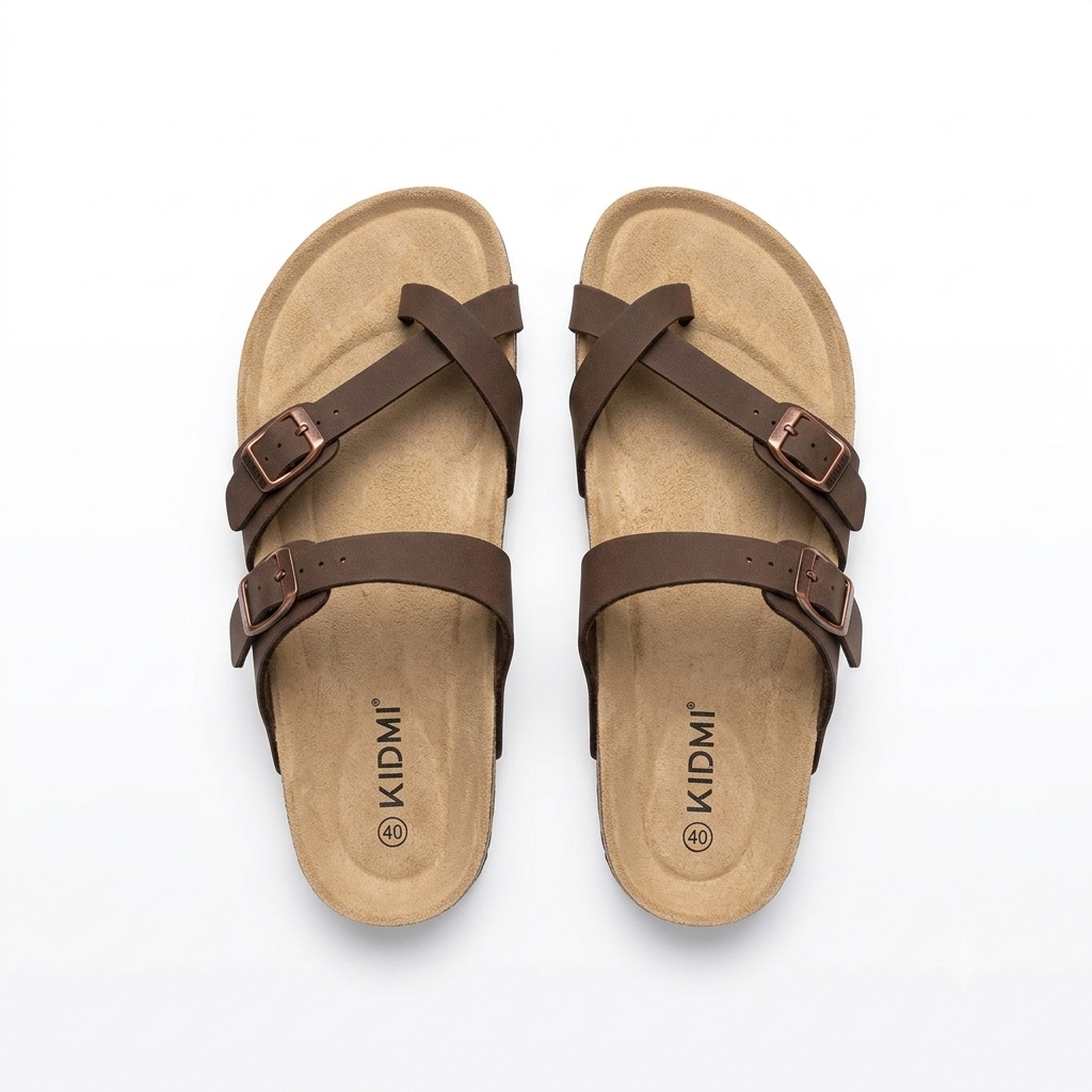 KIDMI Women's Cork Footbed Sandals with Toe Loop Comfortable Slip On Slides
Adjustable Buckle Straps, Summer Travel Sandals, Beach Casual Style, 40 Size