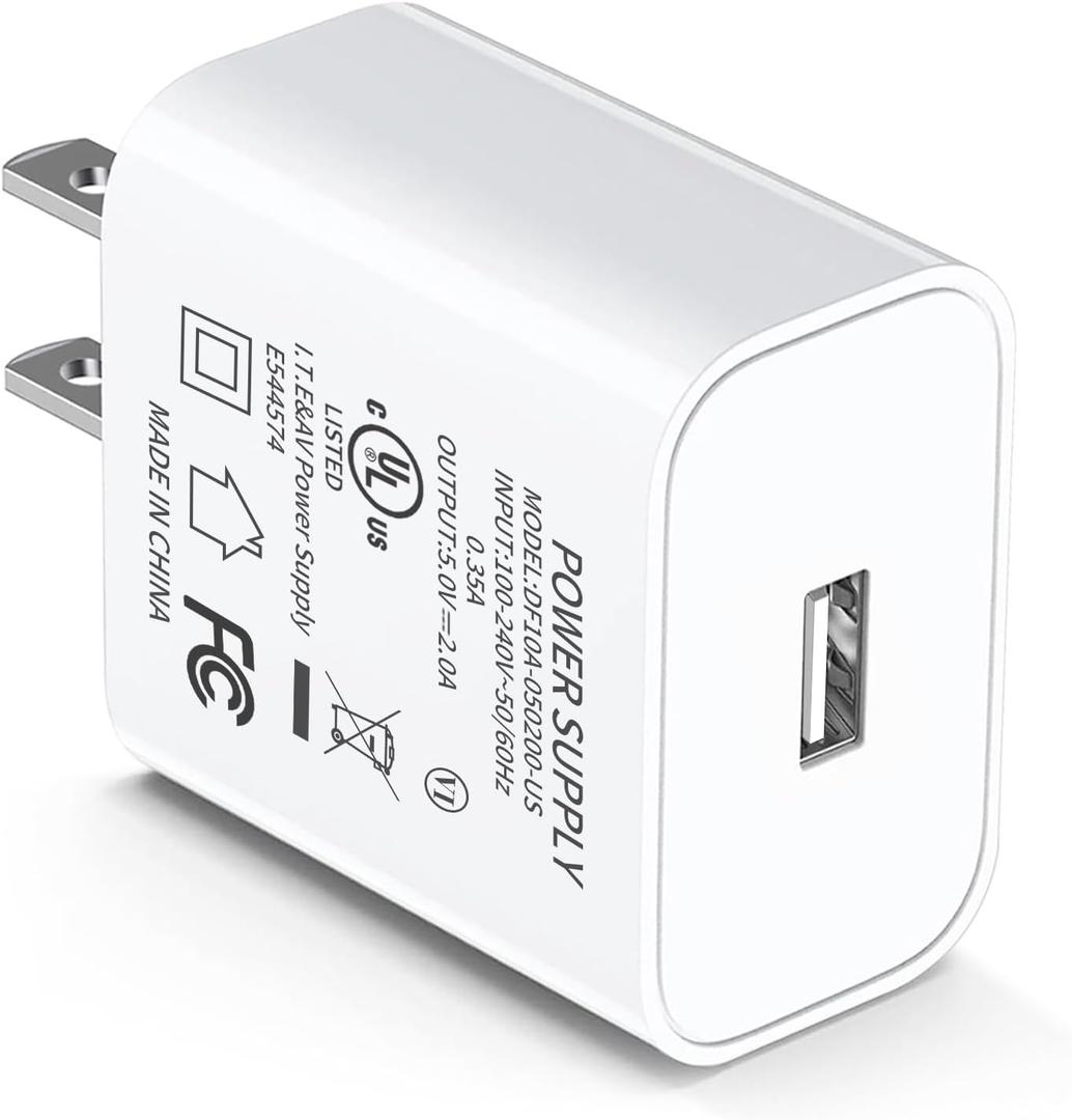 USB Wall Charger, 5V 2A USB Charger Block Plug Cube Travel Power Adapter Fast Charging Block for iPhone 16 15 14 13 12 11 X XR XS, Galaxy, LG, Moto, Tablet, Kindle, Air, Mini, Android Phones(1Pack)