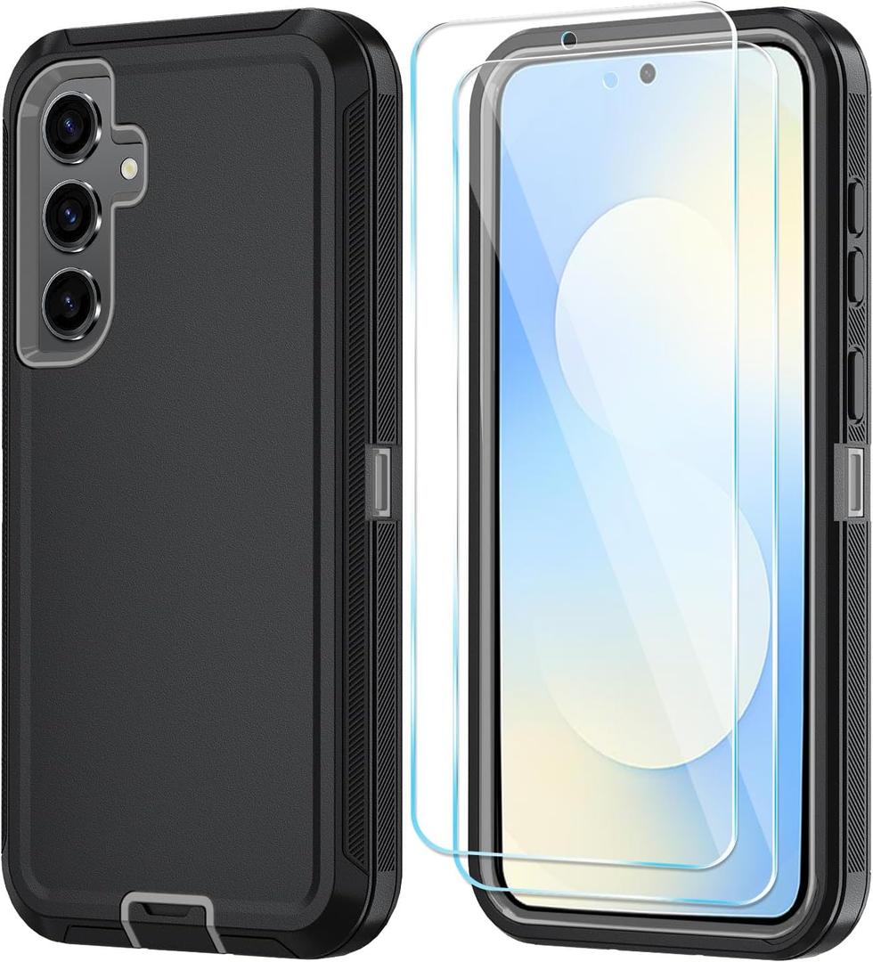 ONOLA Phone Case for Samsung Galaxy S25 FE Case with HD Screen Protector, Heavy Duty Shockproof & Dropproof 3-Layer Cover Phone Case for Galaxy S25 FE 6.7'',BlackGrey