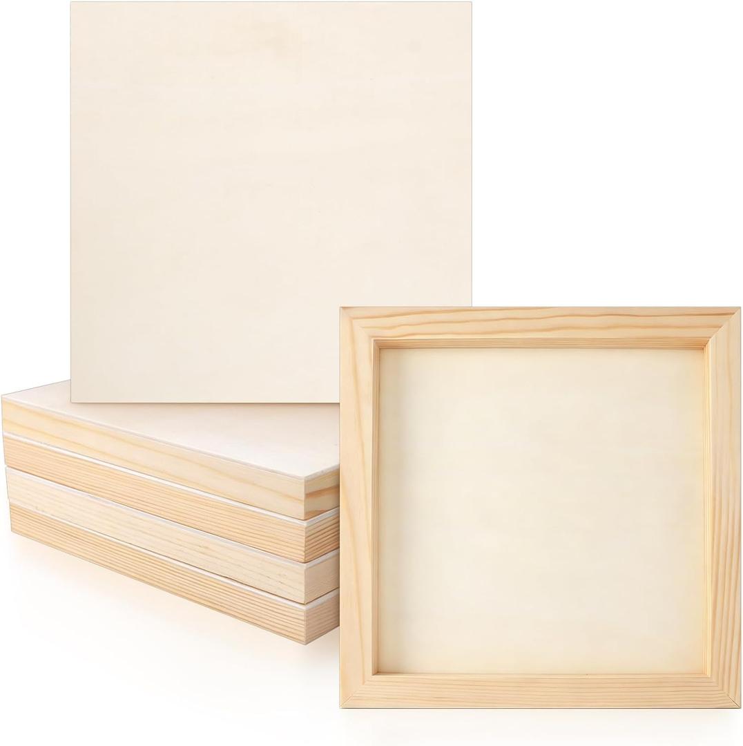 6 Pack 8 x 8 Inch Wood Panel Boards, Unfinished Wooden Canvas Panels Boards for Painting, Drawing, Canvas. DIY Crafts Projects, Arts Use with Oils, Acrylics