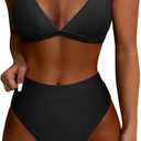 SUUKSESS Women High Waisted High Cut Bikini Set Sexy Triangle Two Piece Swimsuits (Large, Black)