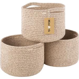 Small Basket for Organizing | Cube Shelf Closet Storage Baskets | 9.79.77.1 | Woven Rope Gift Basket | Nursery | Round 3 Packs Mixed Brown (Natural)