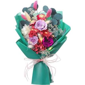 Preserved Flowers Bouquet Graduation Flowers Bouquet Gift Forever Natural Real Roses Gifts for Teacher Student Birthday Anniversary Wedding Home Decor, (Green, Fresh)