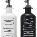 HOMCDALY Premium Olive Oil Dispenser for Kitchen, 11.8oz Glass Oil Bottles with Bamboo Tray, Oil&Vinegar Cruet Set, Kitchen Dispenser Bottles with Pourer | Set of 2 (11.8oz PBlack&White)