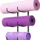 Yoga Mat Holder Wall Mount, 3-Tier Storage Rack for Yoga Mat, Foam Roller, Block, Yoga Accessories, Wall Organizer for Home Gym, Gym, Workout Room, Metal, Black