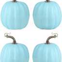 vensovo 6 Inch Large Pumpkins for Decorating - 4PCS Big Light Blue Foam Decorative Artificial Pumpkins for Fall Decor, Paintable, Perfect for Halloween, Thanksgiving Table Decor