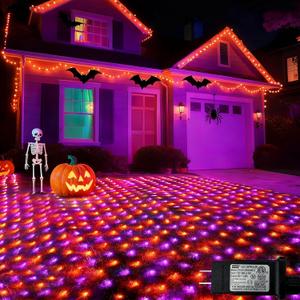 Lovelite 510LED Halloween Net Lights, 28ft x 5ft Outdoor Mesh Lights Purple Orange Clear Wire, 8 Modes & Timer, Waterproof Connectable String Lights for Bushes Xmas Tree Garden Holiday Party