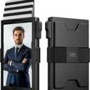 Slim Card Holder Wallet for Men, RFID Blocking Minimalist Wallet with ID Window, Metal Pop Up Wallet with Cash Band (Black)