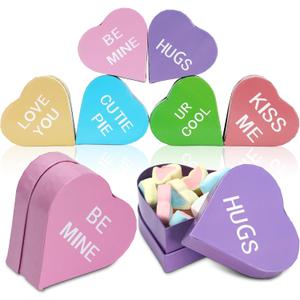Resurhang 6pcs Conversation Heart Boxes for Valentine's Day, 4 Inch Candy Heart Gift Box Set Bulk Hugs Be Mine Love You Kiss Me Design Valentine Party Classroom Exchange Favors Portable Snack Sharing