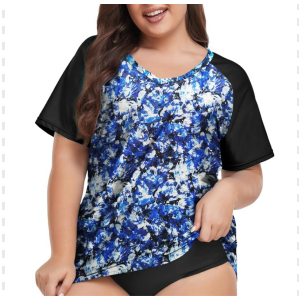 FOREYOND Plus Size Rash Guard Shirt for Women Short Sleeve Swimingsuit Top UV UPF 50+ Sun Protection Summer Swim Shirts, Size 4XL