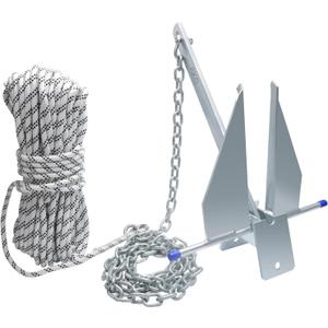 5/8/10/13 lb Galvanized Danforth Anchor, Includes 98 ft Rope, 8 ft Chain and Fluke Anchor Kit, Boat Anchor Kit for 8-32 ft Pontoon Dinghy Fishing bass Jon Small Sailboats and Inflatable Boats