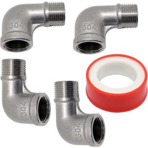 90 Degree Stainless Steel Street Elbow, 3/8" NPT Threaded Cast Pipe Fittings Female x Male with 1 Tape, Thread Inner & Outer Teeth Plumbing Accessories (4Pcs)