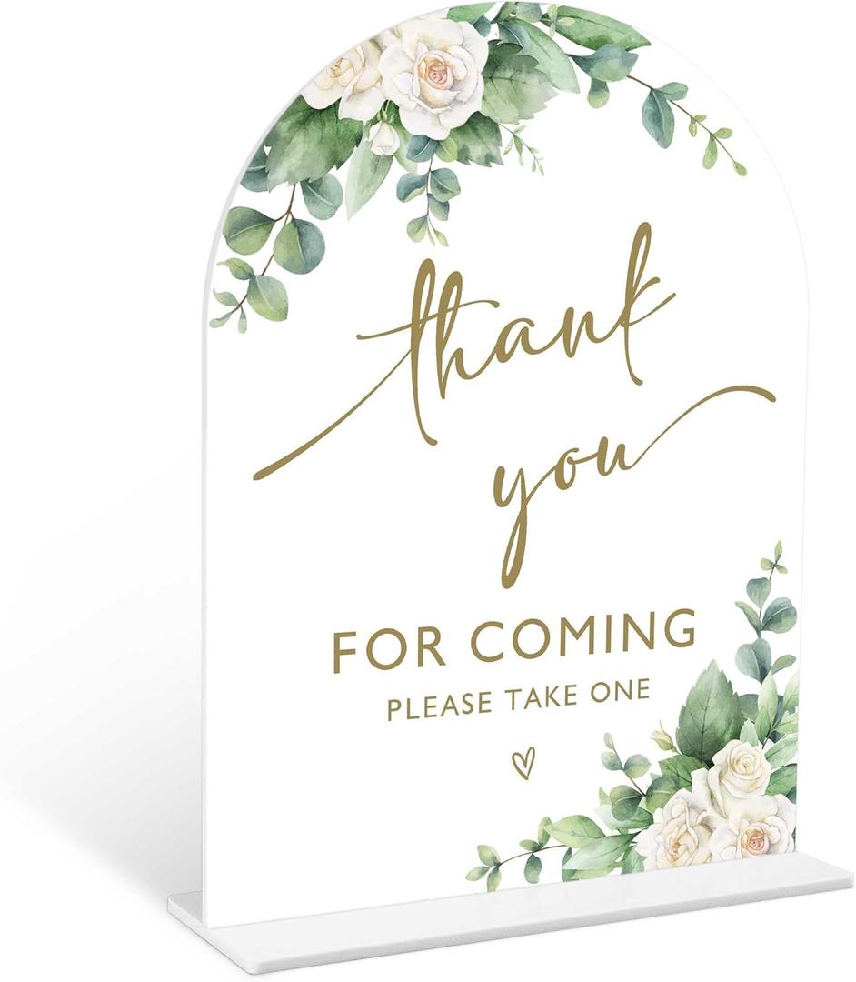 Eucalyptus Rose Thank You For Coming Sign, 6 x 8 Inch White Arch Acrylic Wedding Sign with Holder, Wedding Sign for Ceremony and Reception, Wedding Decoration, Wedding Supplies - AM03