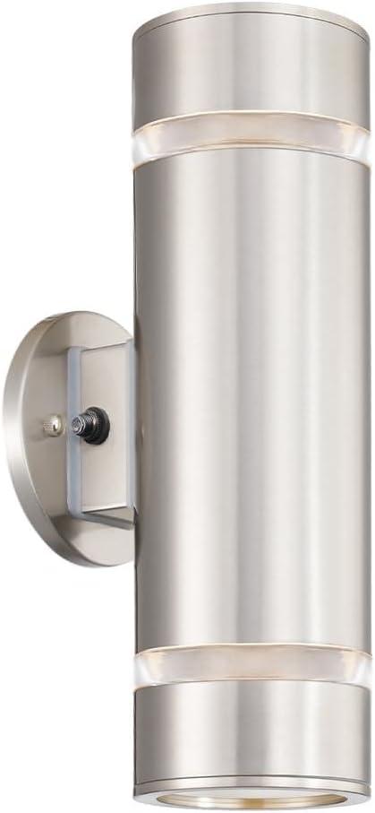Cerdeco Stainless Steel Dusk to Dawn Sensor Outdoor Wall Lighting Cylinder Wall Sconce Suitable for Garden & Patio,Exterior Modern Porch Wall Light,Nickel Finished[ UL-Listed ]