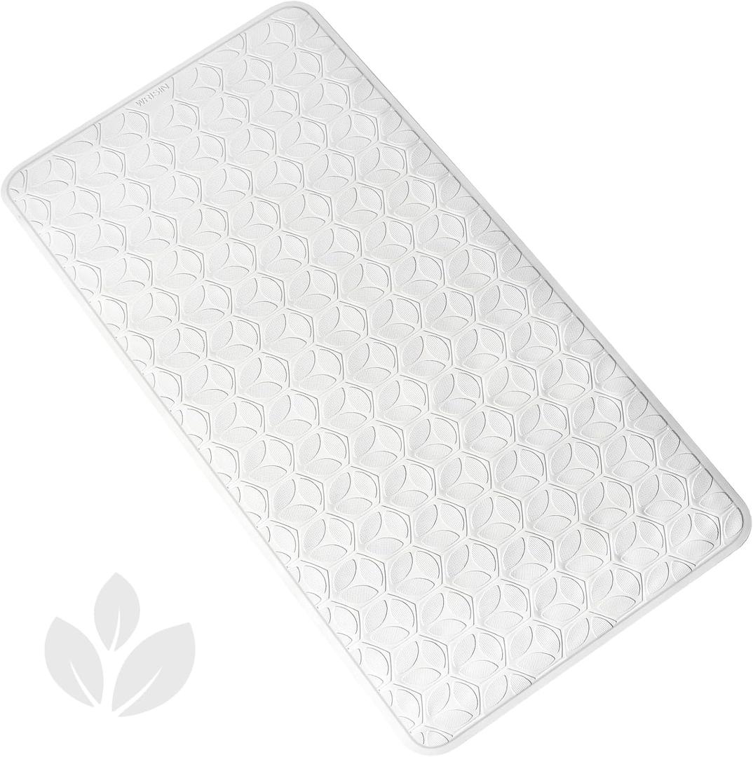 WRISIN Bathtub Mat Non Slip with Suction Cups - 100% Rubber Bathroom Mat Textured for Bath Tub Shower Safety - Soft on Touch - BPA/PVC Free - Pet Dog Bath Mat - Machine Washable - 17  35 InchWhite