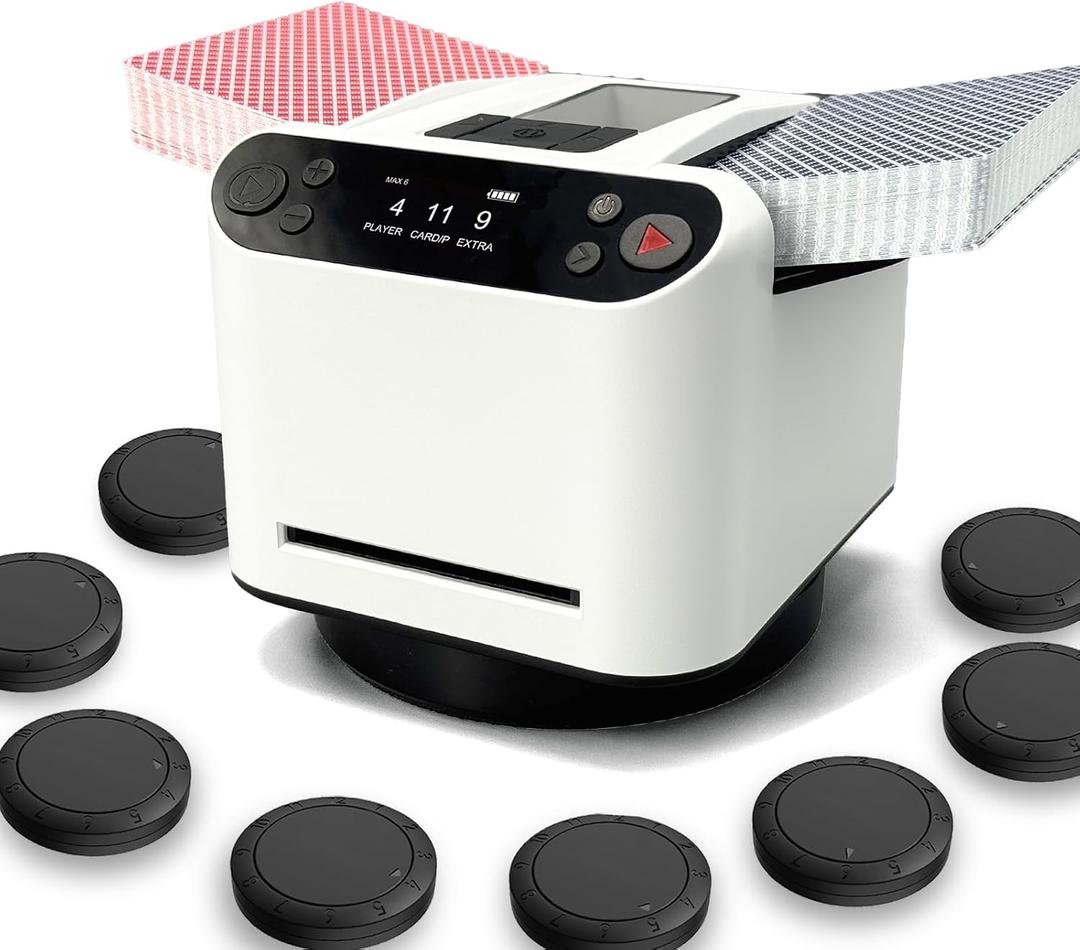 Automatic Card Shuffler and Dealer,2 Decks Shuffle,5 Preset Games,Support 12 Players,Ultra Quiet,Rechargeable,for Poker,Blackjack,UNO,Phase 10,Five Crowns,8 Drawing Remotes (White 2026 Upgrade)