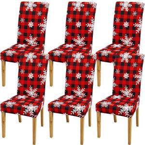 Preboun 6 Pcs Christmas Chair Covers Stretch Printed Chair Back Protectors Covers Dining Slipcovers Spandex Slipcovers with Snowflake Removable Washable Xmas Seat Protector for Christmas