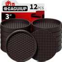 Non Slip Furniture Pads- 3"x3" Round Anti Skid Caster Cups Furniture Coasters, Anti-Sliding Grippers Floor Protectors for Furniture Bed, Couch, Chair Leg, Brown (Set of 12)