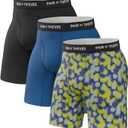 Pair of Thieves Mens Long Boxer Briefs  Soft, Breathable, Quick Dry Underwear with 4-Way Stretch  Multi-Pack (Large, Black/Blue/Abstract Dot Print)