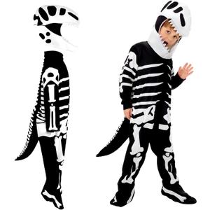 Halloween Dinosaur Skeleton Costume Dinosaur Jumpsuit white Skeleton Onesie Pajamas (Medium)